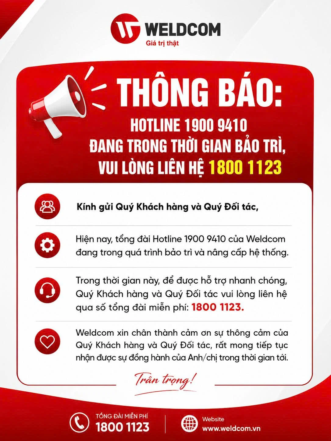THÔNG BÁO BẢO TRÌ TỔNG ĐÀI 1900 9410